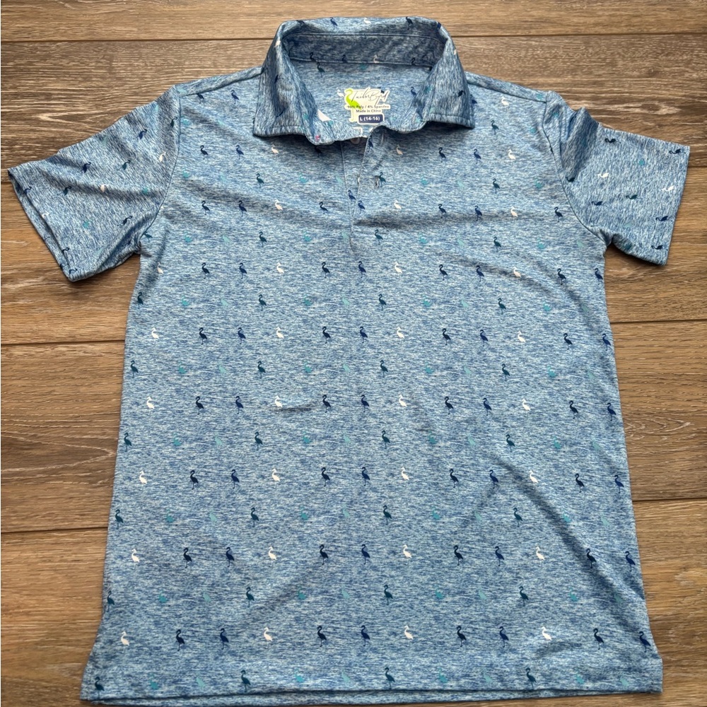 Tailorbyrd Heathered Blue Polo with Bird Pattern